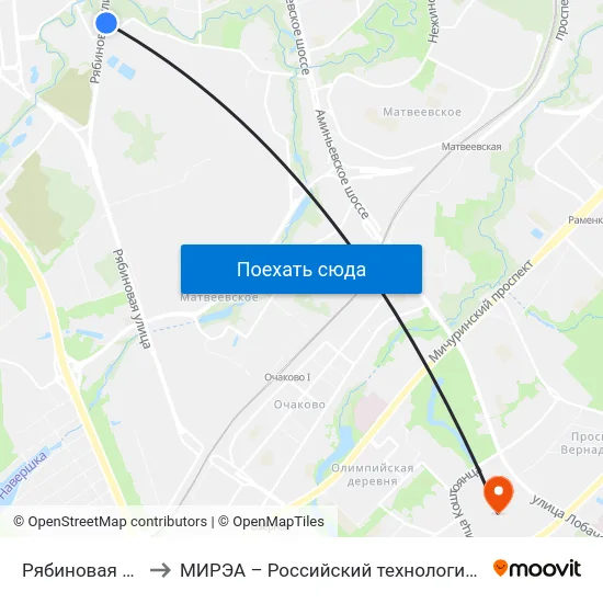 Рябиновая улица, 14 to МИРЭА – Российский технологический университет map