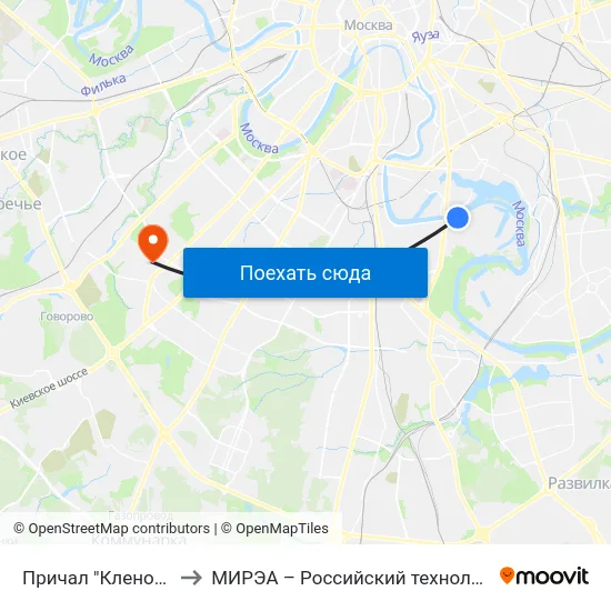 Причал "Кленовый бульвар" to МИРЭА – Российский технологический университет map