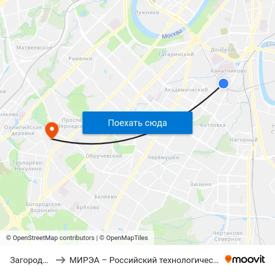 Загородное ш. to МИРЭА – Российский технологический университет map