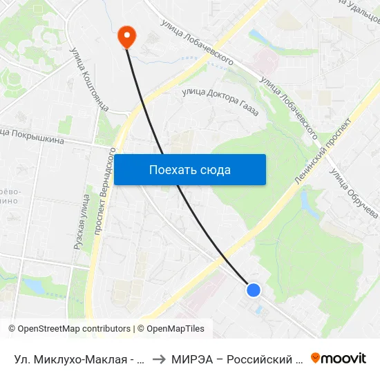 Ул. Миклухо-Маклая - Университет дружбы народов to МИРЭА – Российский технологический университет map