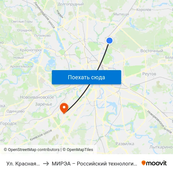 Ул. Красная Сосна, 3 to МИРЭА – Российский технологический университет map