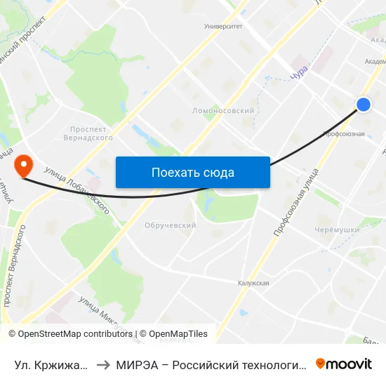 Ул. Кржижановского to МИРЭА – Российский технологический университет map