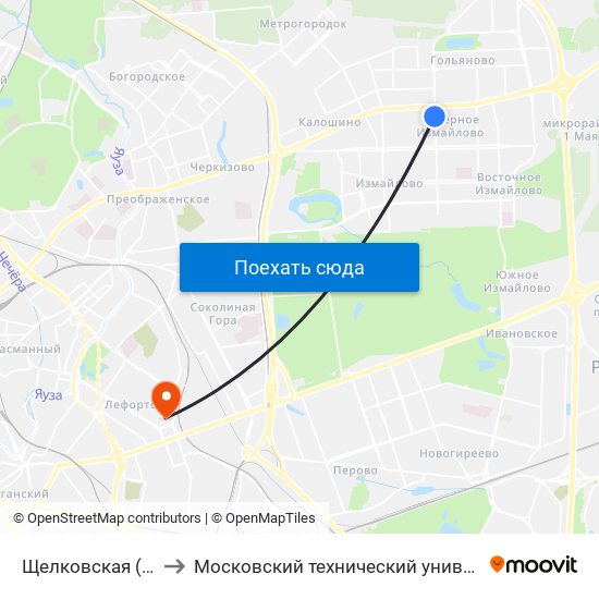 Щелковская (Schelkovskaya) to Московский технический университет связи и информатики map