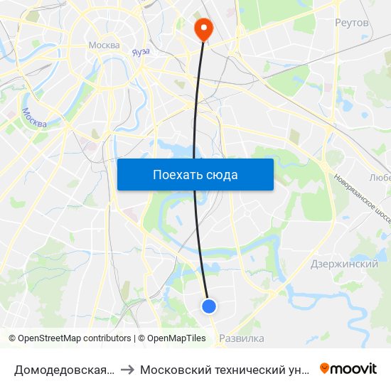 Домодедовская (Domodedovskaya) to Московский технический университет связи и информатики map