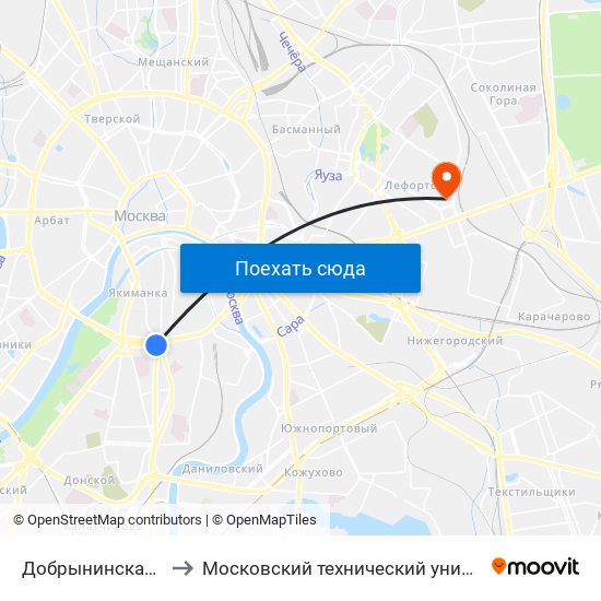 Добрынинская (Dobryninskaya) to Московский технический университет связи и информатики map