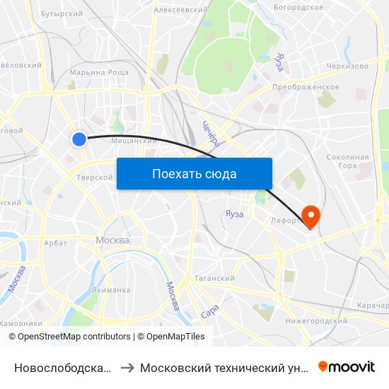 Новослободская (Novoslobodskaya) to Московский технический университет связи и информатики map