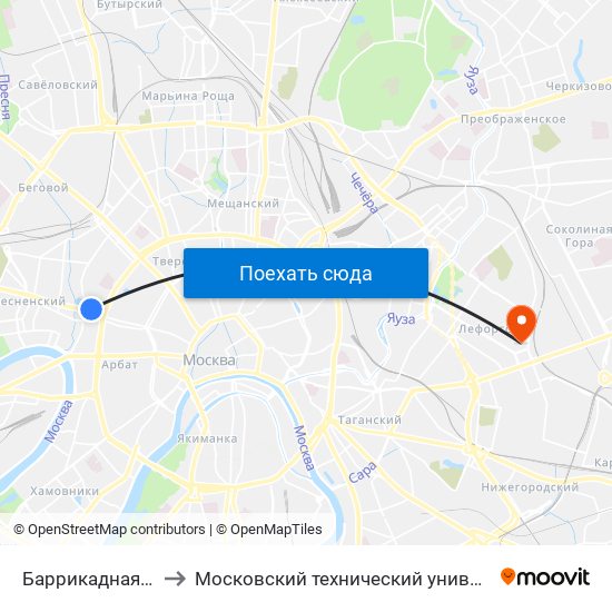 Баррикадная (Barrikadnaya) to Московский технический университет связи и информатики map