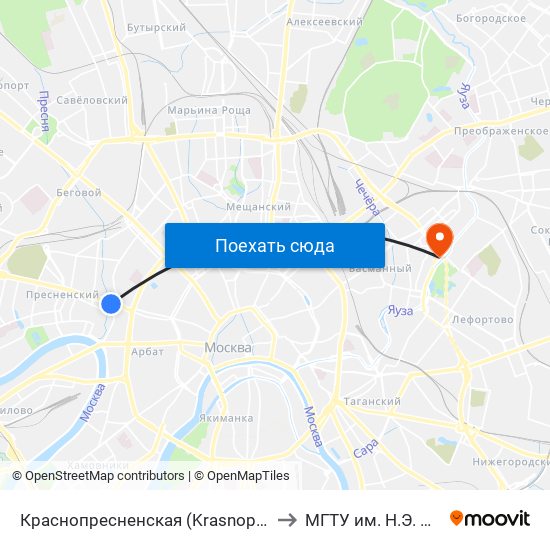 Краснопресненская (Krasnopresnenskaya) to МГТУ им. Н.Э. Баумана map