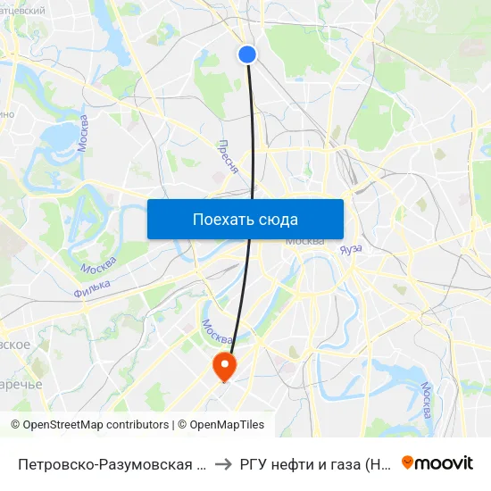 Петровско-Разумовская (Petrovsko-Razumovskaya) to РГУ нефти и газа (НИУ) им. И. М. Губкина map