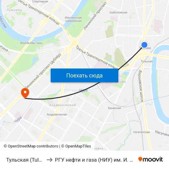 Тульская (Tulskaya) to РГУ нефти и газа (НИУ) им. И. М. Губкина map
