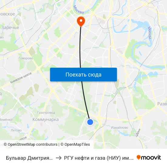 Бульвар Дмитрия Донского to РГУ нефти и газа (НИУ) им. И. М. Губкина map