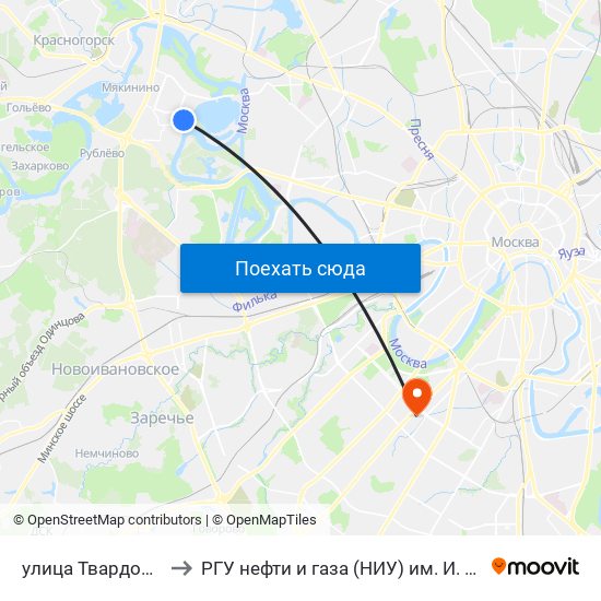 улица Твардовского to РГУ нефти и газа (НИУ) им. И. М. Губкина map