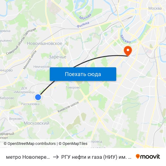 метро Новопеределкино to РГУ нефти и газа (НИУ) им. И. М. Губкина map