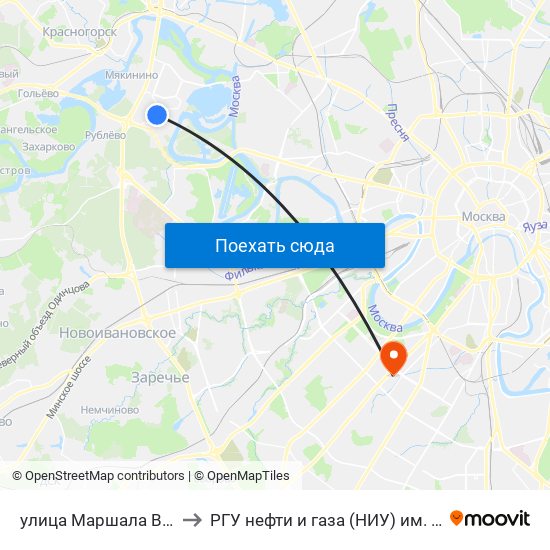 улица Маршала Воробьёва to РГУ нефти и газа (НИУ) им. И. М. Губкина map