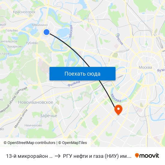 13-й микрорайон Строгина to РГУ нефти и газа (НИУ) им. И. М. Губкина map