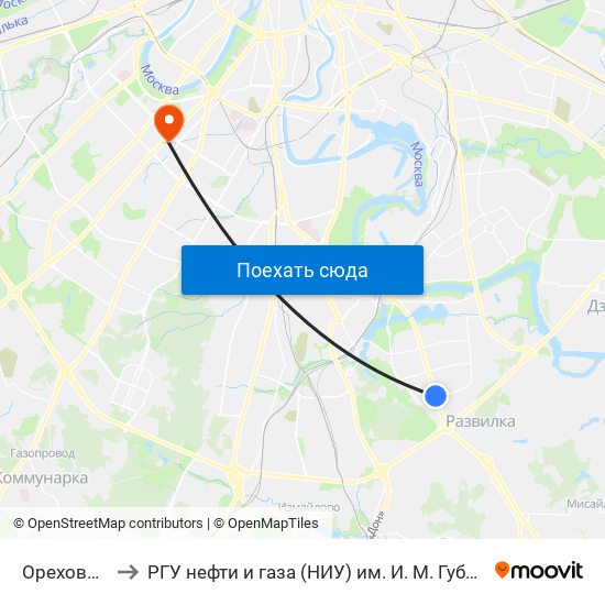 Орехово-3 to РГУ нефти и газа (НИУ) им. И. М. Губкина map