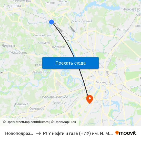 Новоподрезково to РГУ нефти и газа (НИУ) им. И. М. Губкина map