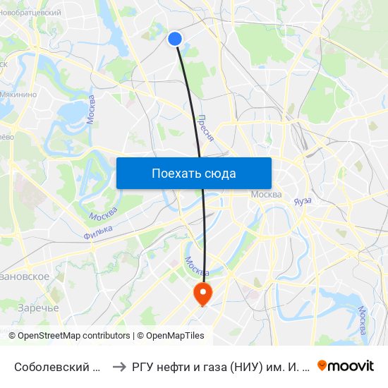 Соболевский проезд to РГУ нефти и газа (НИУ) им. И. М. Губкина map