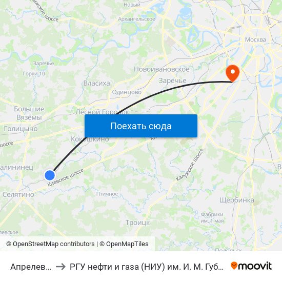 Апрелевка to РГУ нефти и газа (НИУ) им. И. М. Губкина map