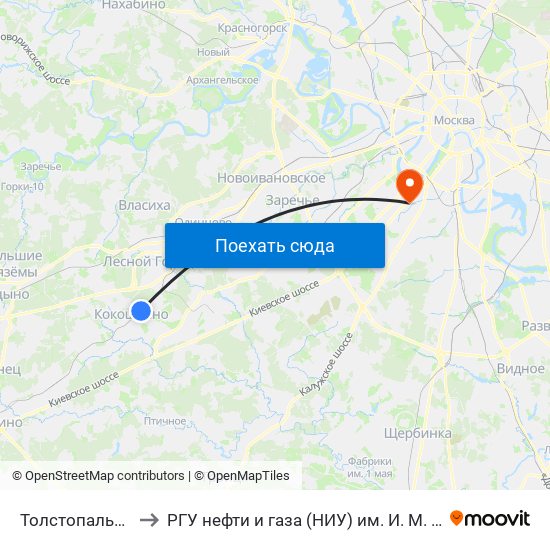 Толстопальцево to РГУ нефти и газа (НИУ) им. И. М. Губкина map