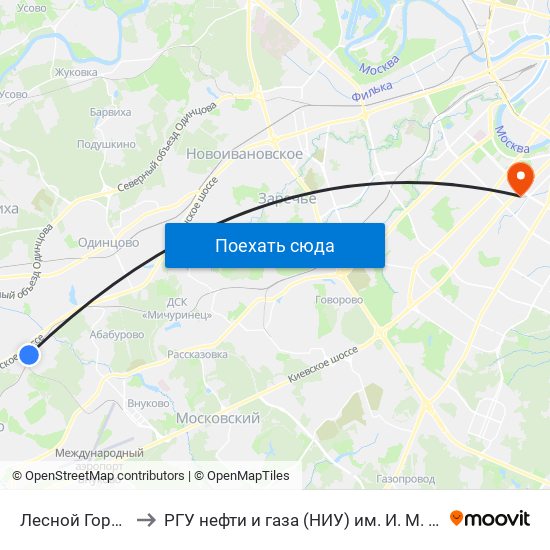 Лесной Городок to РГУ нефти и газа (НИУ) им. И. М. Губкина map