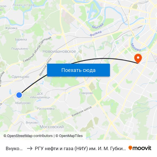 Внуково to РГУ нефти и газа (НИУ) им. И. М. Губкина map