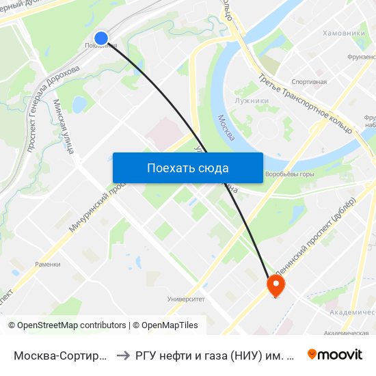 Москва-Сортировочная to РГУ нефти и газа (НИУ) им. И. М. Губкина map