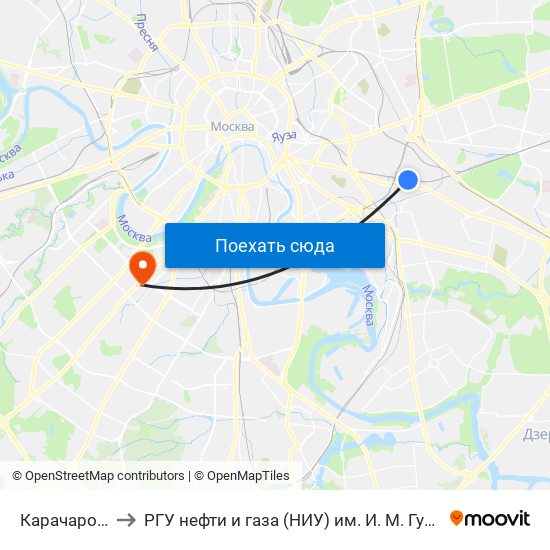 Карачарово to РГУ нефти и газа (НИУ) им. И. М. Губкина map