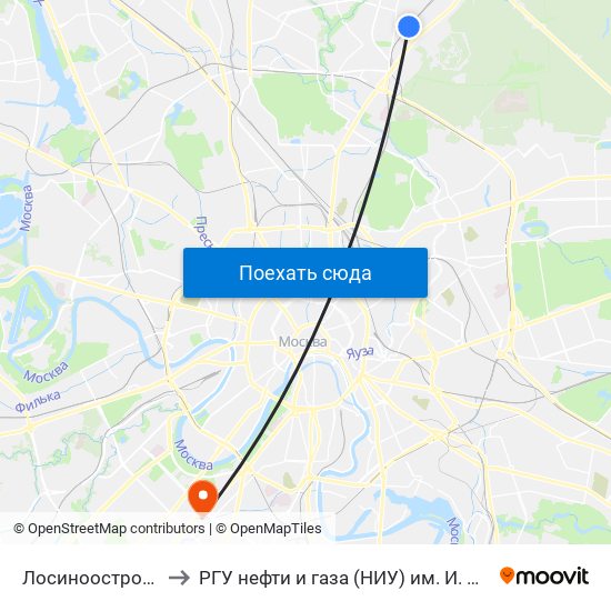 Лосиноостровская to РГУ нефти и газа (НИУ) им. И. М. Губкина map