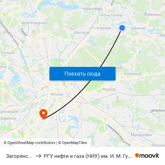 Загорянская to РГУ нефти и газа (НИУ) им. И. М. Губкина map