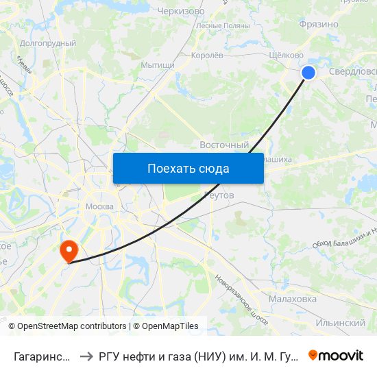 Гагаринская to РГУ нефти и газа (НИУ) им. И. М. Губкина map