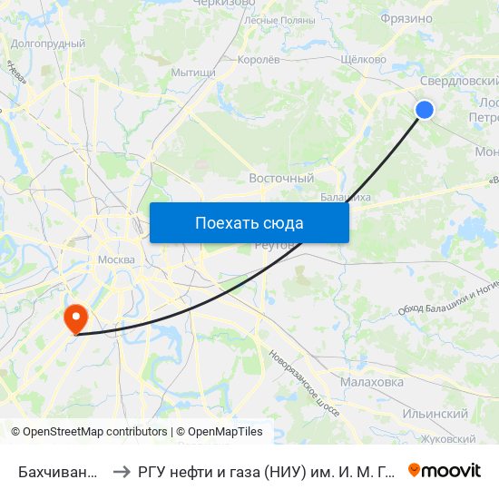 Бахчиванджи to РГУ нефти и газа (НИУ) им. И. М. Губкина map