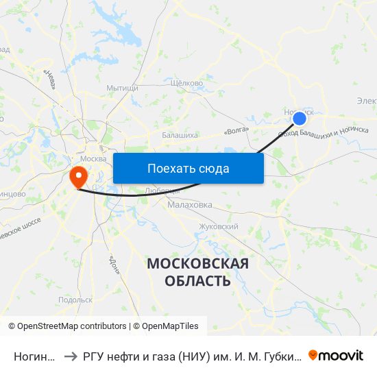 Ногинск to РГУ нефти и газа (НИУ) им. И. М. Губкина map