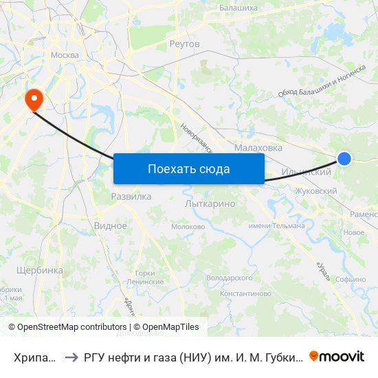 Хрипань to РГУ нефти и газа (НИУ) им. И. М. Губкина map