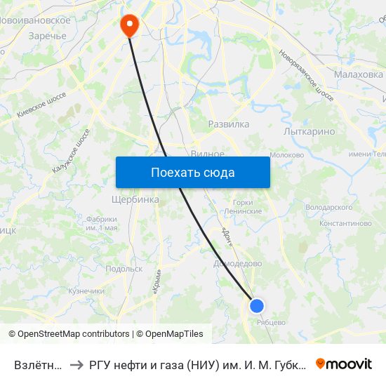 Взлётная to РГУ нефти и газа (НИУ) им. И. М. Губкина map