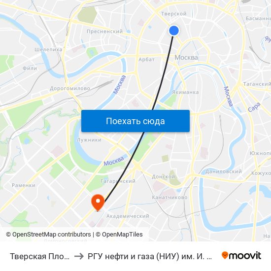 Тверская Площадь to РГУ нефти и газа (НИУ) им. И. М. Губкина map