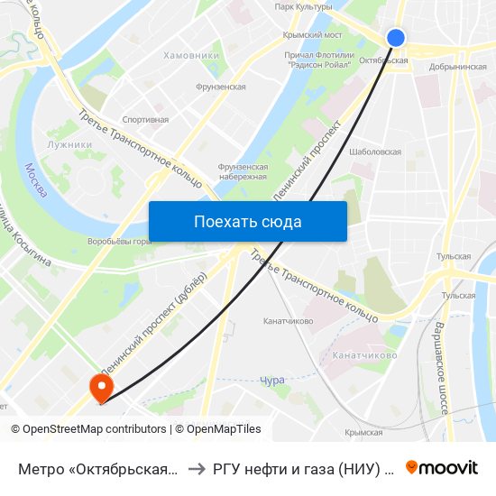 Метро «Октябрьская» (Радиальная) to РГУ нефти и газа (НИУ) им. И. М. Губкина map