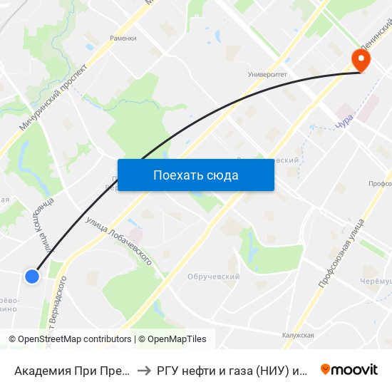 Академия При Президенте Рф to РГУ нефти и газа (НИУ) им. И. М. Губкина map