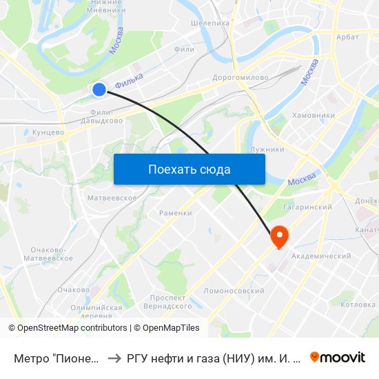 Метро "Пионерская" to РГУ нефти и газа (НИУ) им. И. М. Губкина map