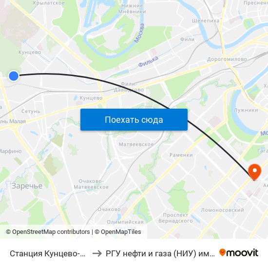 Станция Кунцево-Товарная-2 to РГУ нефти и газа (НИУ) им. И. М. Губкина map