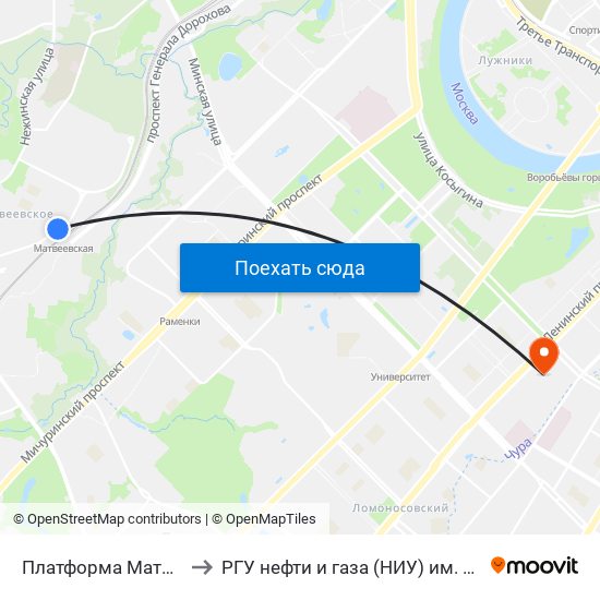 Платформа Матвеевская to РГУ нефти и газа (НИУ) им. И. М. Губкина map