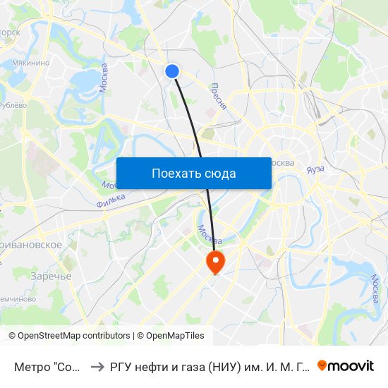 Метро "Сокол" to РГУ нефти и газа (НИУ) им. И. М. Губкина map