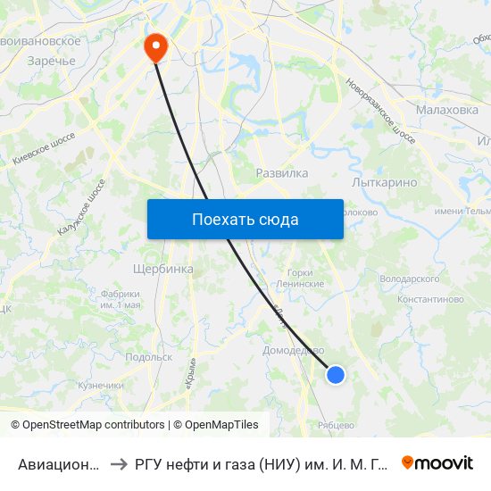 Авиационная to РГУ нефти и газа (НИУ) им. И. М. Губкина map