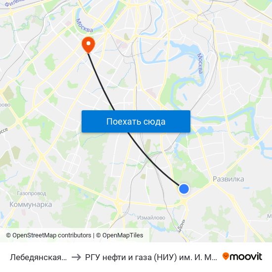 Лебедянская д.26 to РГУ нефти и газа (НИУ) им. И. М. Губкина map