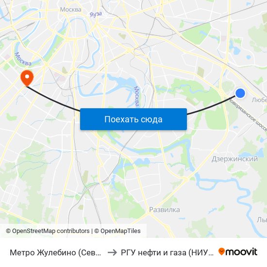 Метро Жулебино (Северный вестибюль) to РГУ нефти и газа (НИУ) им. И. М. Губкина map