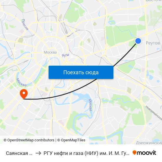 Саянская д.2 to РГУ нефти и газа (НИУ) им. И. М. Губкина map