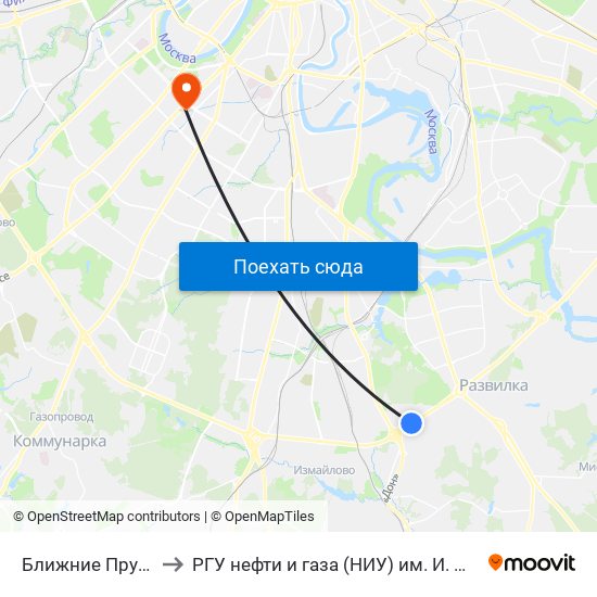 Ближние Прудищи to РГУ нефти и газа (НИУ) им. И. М. Губкина map