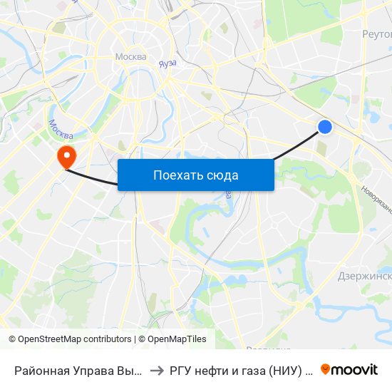 Районная Управа Выхино-Жулебино to РГУ нефти и газа (НИУ) им. И. М. Губкина map