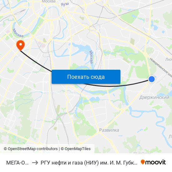 МЕГА-Оби to РГУ нефти и газа (НИУ) им. И. М. Губкина map