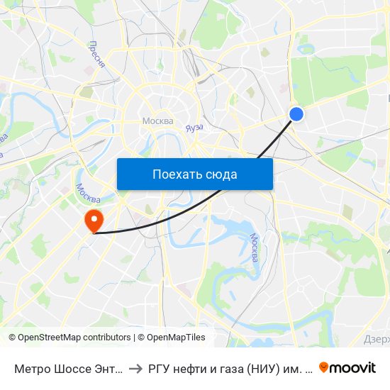 Метро Шоссе Энтузиастов to РГУ нефти и газа (НИУ) им. И. М. Губкина map